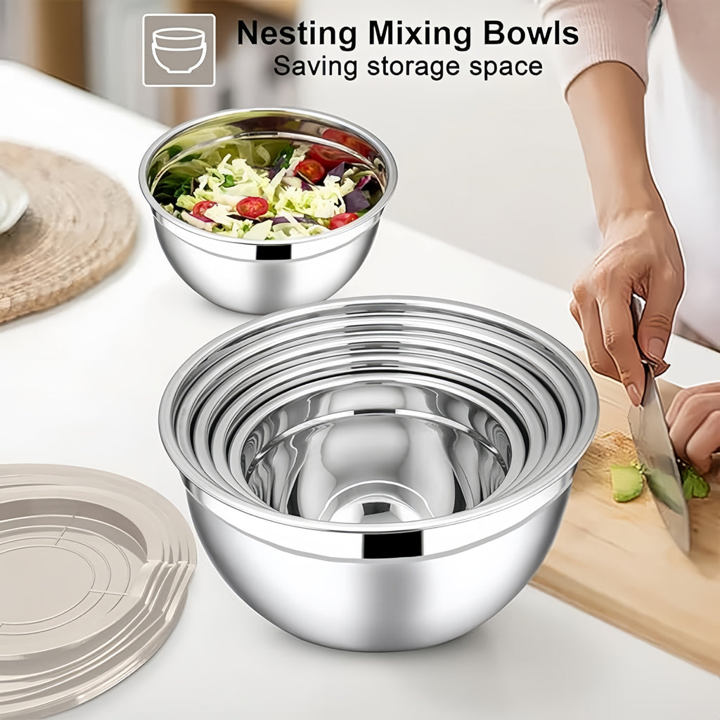 14pcs, Stainless Steel Mixing Bowls with Sealed Lids, Salad Mixing Bowl Set, for Food Storage, Meal Prep, Salad And More, Kitchen Gadgets, Kitchen Accessories