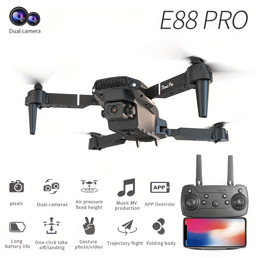 Hot-Selling Beginner-Level E88PRO Professional Dual-Camera Drone, One-Click Takeoff And Landing, APP Image Transmission, Cool Stunts 360-Degree Roll, Optical Flow Hovering Flight Stabilization, ABS Foldable Body, Large-Capacity Modular Battery, Ultra-Lon