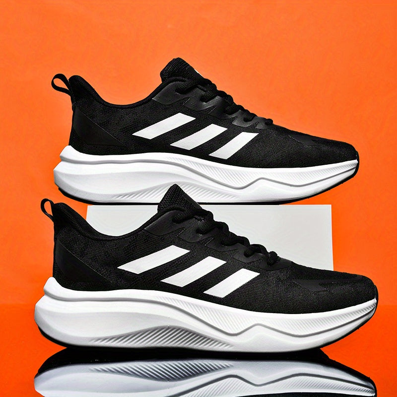 2025 New Men'S Breathable Running Shoes - Slip-On Low-Top Sneakers with EVA Cushioned Sole, Black & White Striped Design, Lightweight Casual Athletic Shoes for Gym, Jogging, Casual Attire, Sleek Sporty Look, Comfortable Fit