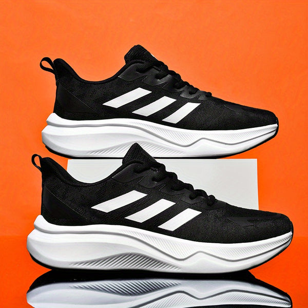 2025 New Men'S Breathable Running Shoes - Slip-On Low-Top Sneakers with EVA Cushioned Sole, Black & White Striped Design, Lightweight Casual Athletic Shoes for Gym, Jogging, Casual Attire, Sleek Sporty Look, Comfortable Fit