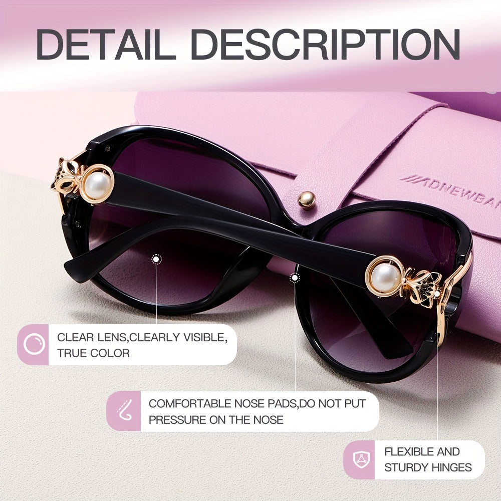 A Pair of Women'S Fashionable And Minimalist Pearl Fox-Head Frame Decorative Glasses, with Purple Glasses Case, Vintage Style Design Perfect for Gifts