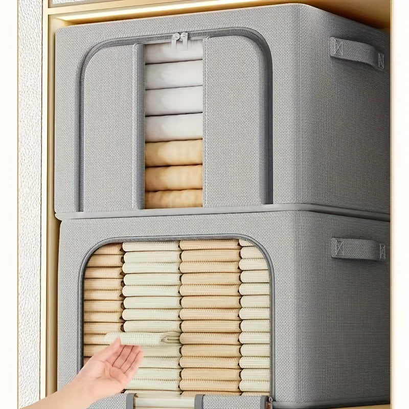 3pcs Foldable Clothes Storage Boxes with Clear Window - Oxford Fabric, Stackable & Versatile Organizer for Home and Dorm, Under-Bed Storage