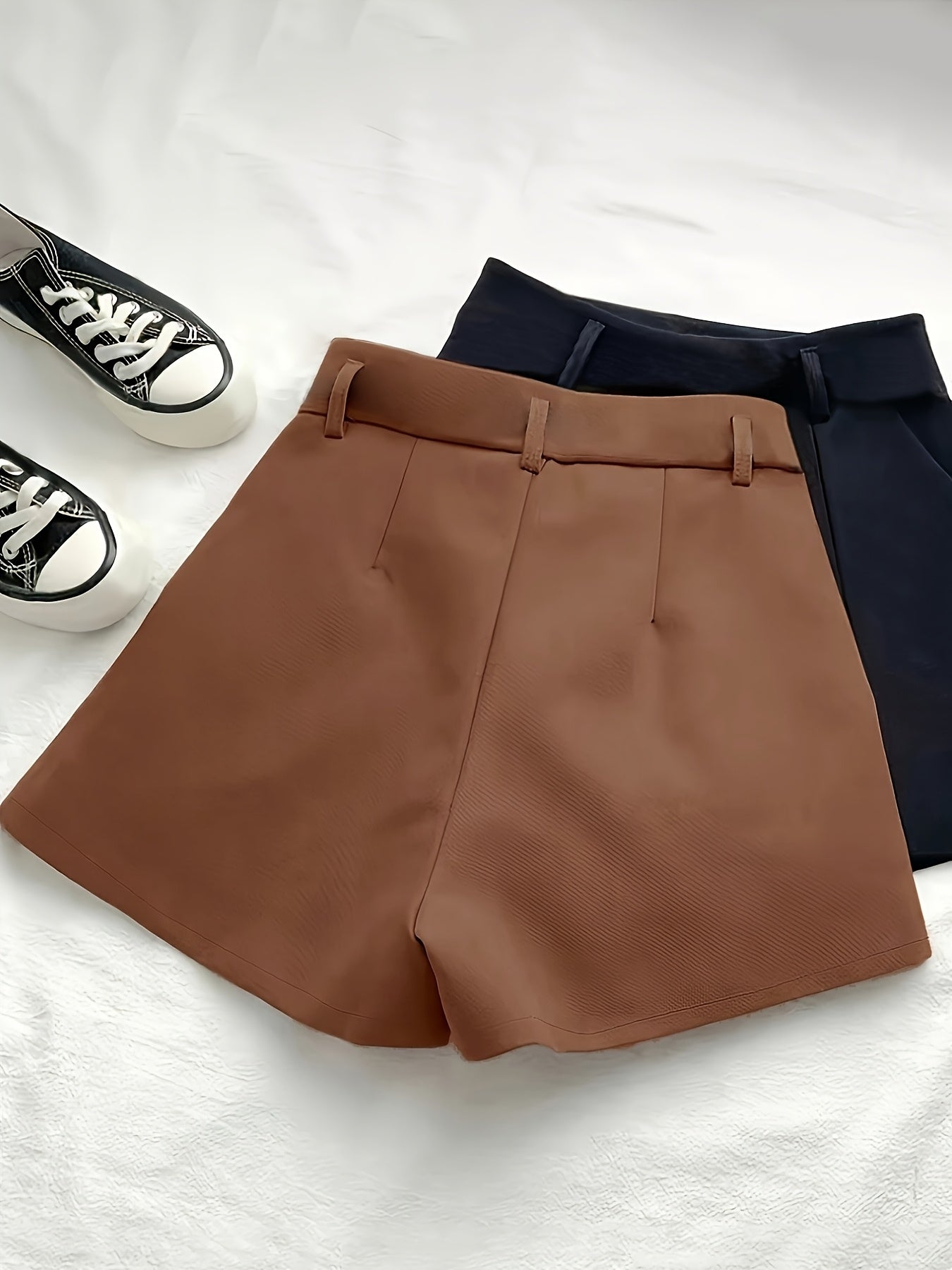 3pcs Women'S Solid Color Casual Shorts with Pockets - Elastic Waistband, Loose Fit, Spring/Summer/Fall Office & Casual Attire, Office Wear Shorts | Casual Style Shorts | Nonstretch Fabric