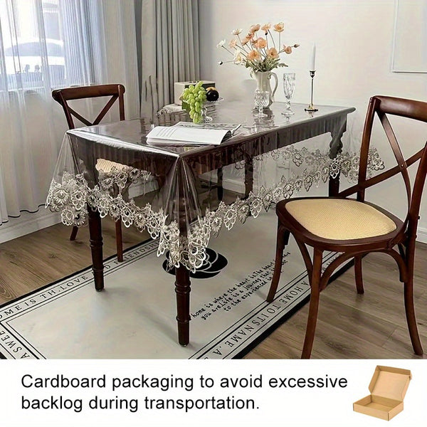 1pc TPU Soft Glass-Transparent Tablecloth with Delicate Lace-Edge Trim - Heat-Resistant, Durable & Easy-Clean PVC Cover for Dining Table, Coffee Table, Bedside - Indoor/Outdoor Use