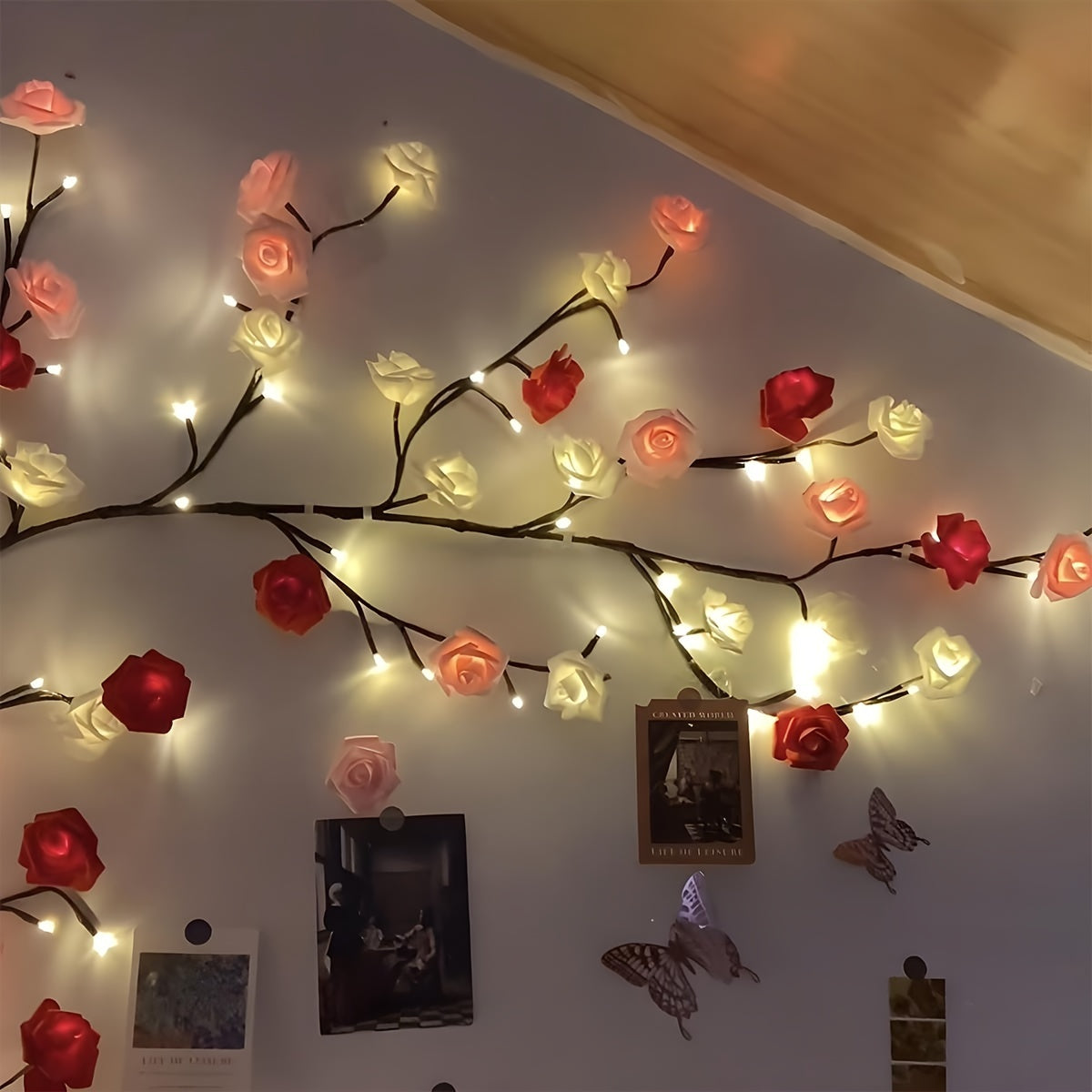 1pc rose cane branch light, romantic DIY gift, warm rose ornament, short video explosion, suitable for living room bedroom, marriage decoration, Valentine's Day Christmas Thanksgiving and other holiday party decoration