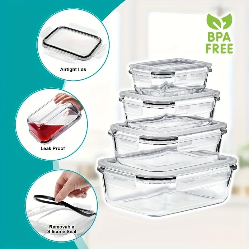 16pcs Glass Food Storage Containers with Lids - Microwave & Freezer Safe, Airtight Rectangular Meal Prep Containers for Lunch, Leftovers, Pantry Organization - Durable Stackable Design, Easy-Clean Glass