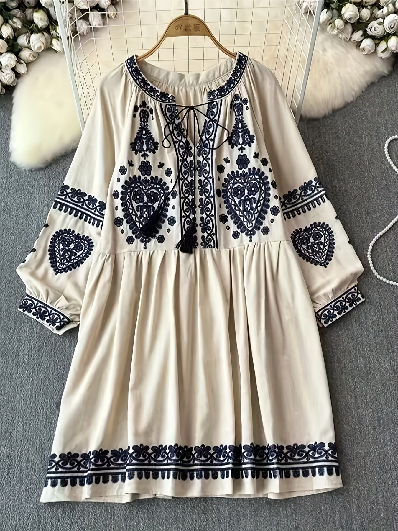 Circle Women's Spring-Autumn Dress Bohemian Vintage Ethnic Style Blend Embroidered Long Sleeve Mini Dress
