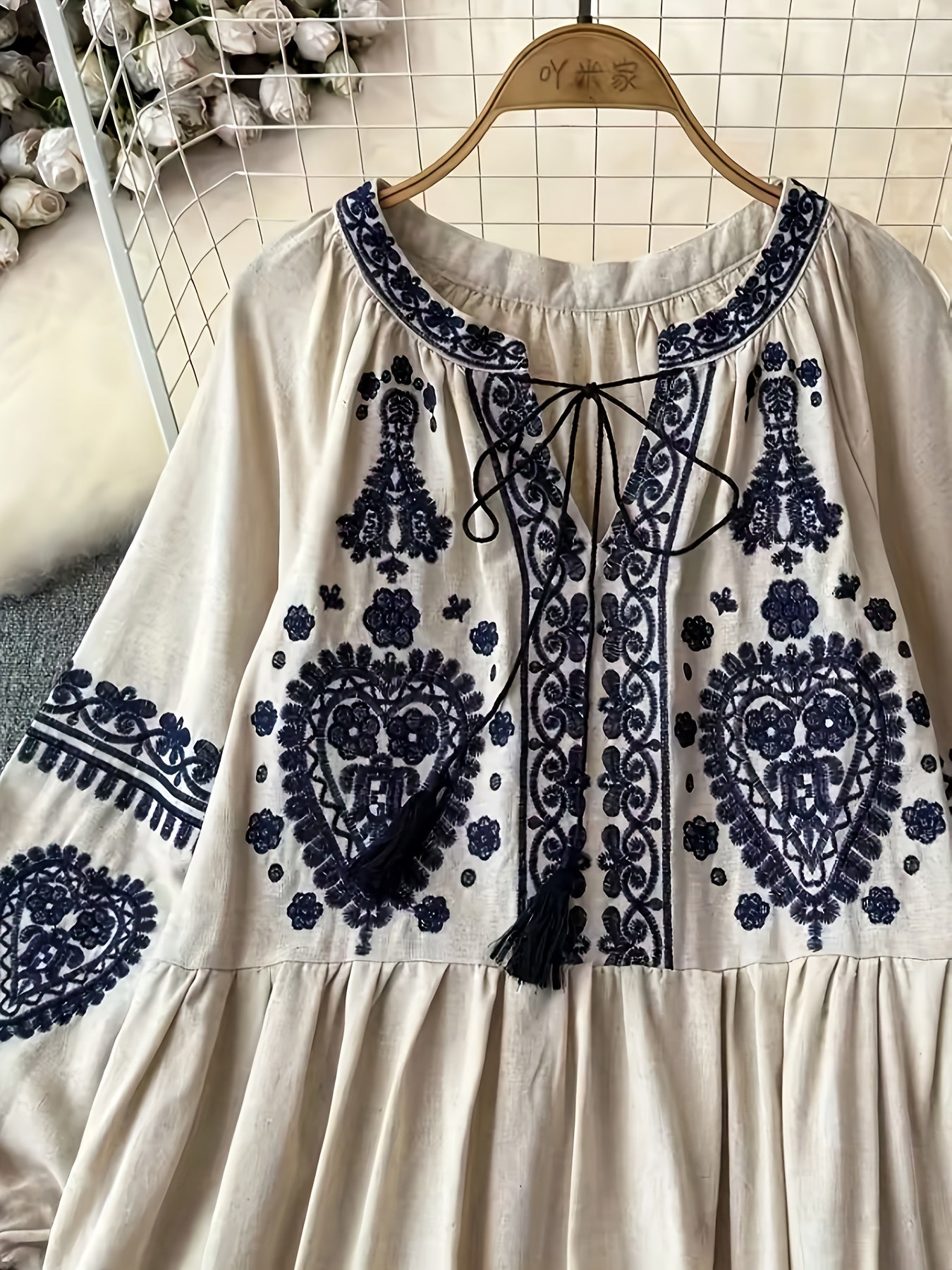 Circle Women's Spring-Autumn Dress Bohemian Vintage Ethnic Style Blend Embroidered Long Sleeve Mini Dress