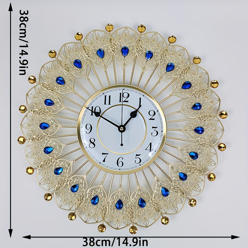 1pc Elegant Wall Clock with Golden Accents - Modern Minimalist Design for Living Room, Bedroom, or Dining Area, Mechanical Movement, Silent Operation, Auto-Shut Off Feature, Metal Frame, 1 AA Battery Included, Stylish Home Decor Clock|Decorative Wall Clo