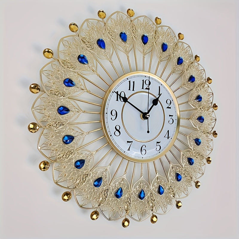 1pc Elegant Wall Clock with Golden Accents - Modern Minimalist Design for Living Room, Bedroom, or Dining Area, Mechanical Movement, Silent Operation, Auto-Shut Off Feature, Metal Frame, 1 AA Battery Included, Stylish Home Decor Clock|Decorative Wall Clo