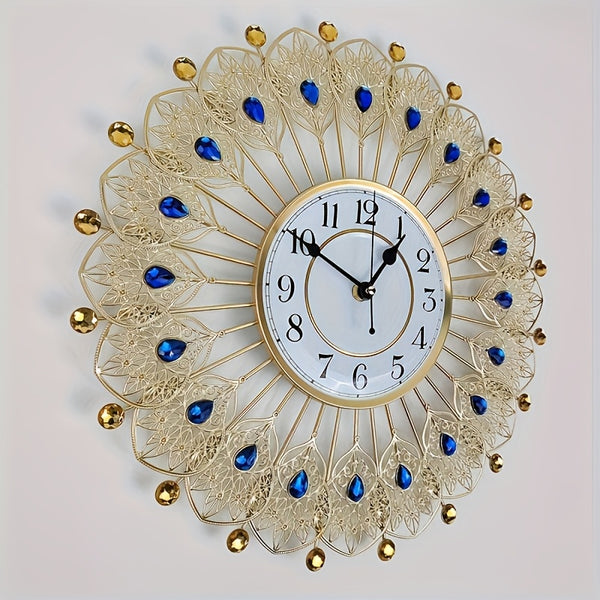 1pc Elegant Wall Clock with Golden Accents - Modern Minimalist Design for Living Room, Bedroom, or Dining Area, Mechanical Movement, Silent Operation, Auto-Shut Off Feature, Metal Frame, 1 AA Battery Included, Stylish Home Decor Clock|Decorative Wall Clo