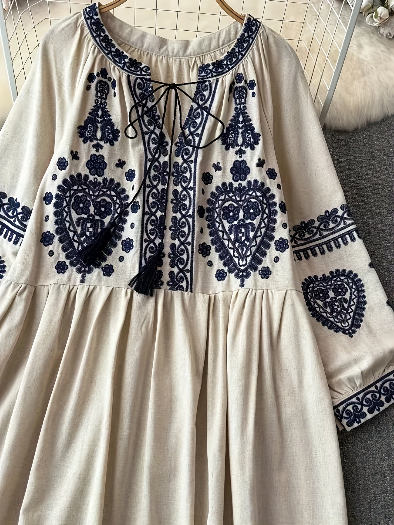 Circle Women's Spring-Autumn Dress Bohemian Vintage Ethnic Style Blend Embroidered Long Sleeve Mini Dress