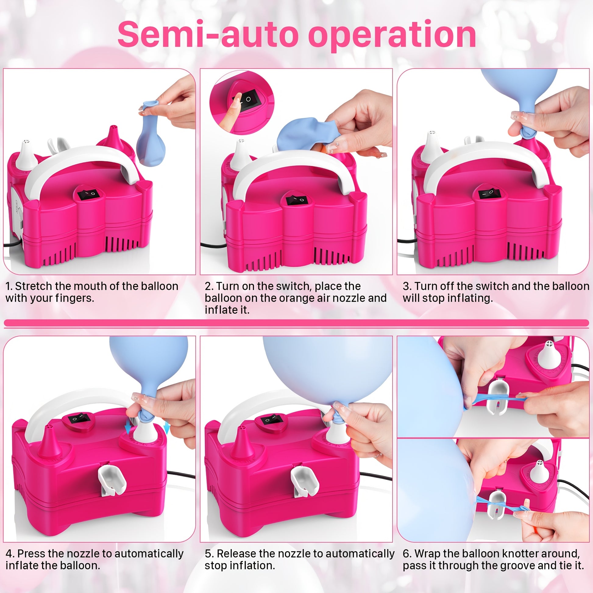 Compact Portable Electric Balloon Pump - Pink, Dual-Action Air Blower for Inflatables, Ideal for Birthday Parties & Holiday Decorations, Christmas Gift, Balloon Accessories